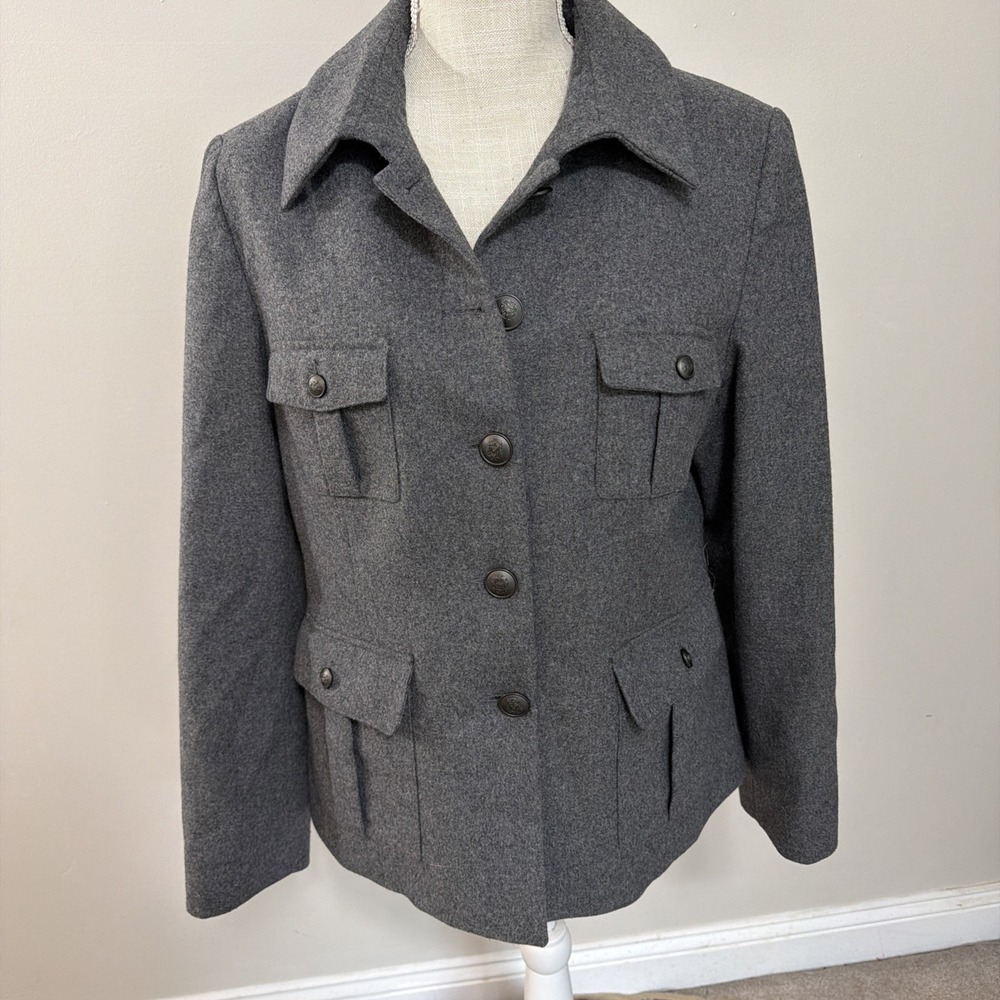 Louben Gray‎ Military Style Wool Blend Lined Coat Size 12 EUC